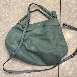 Coach, Light Blue, Medium, Leather Shoulder Bag